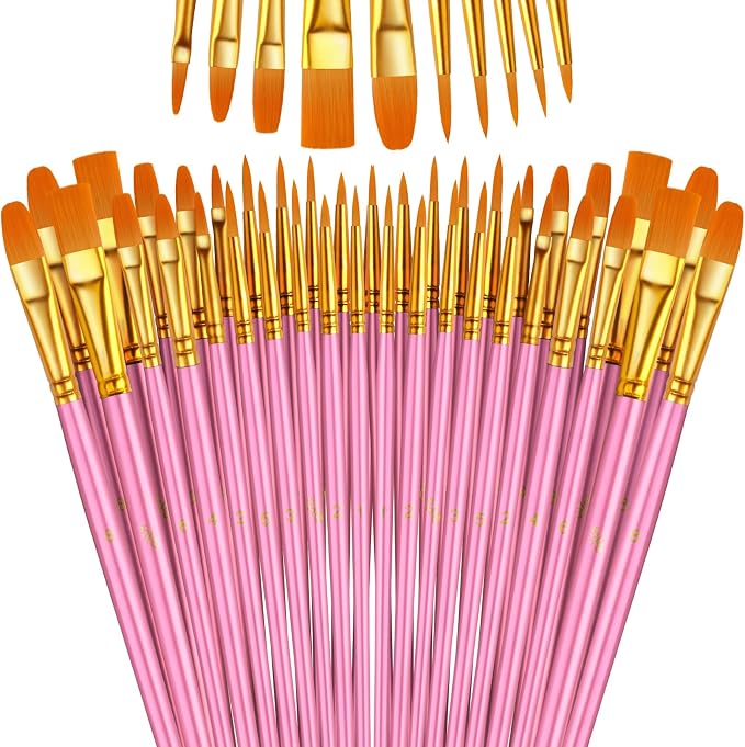 Paint Brushes Set, 16 Pack 160 Pcs Round-Pointed Tip Paintbrushes Nylon Hair Artist Acrylic Paint Brushes for Acrylic Oil Watercolor, Face Nail Art, Miniature Detailing & Rock Painting, Pink