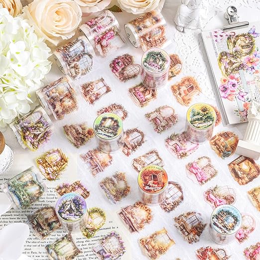 6 Rolls Floral Washi Tape Set PET Flower Tape Stickers for Journaling, Scrapbooking, Flower Decorative Tape for DIY Crafts Scrapbook Supplies Junk Journal Wide Washi Tape