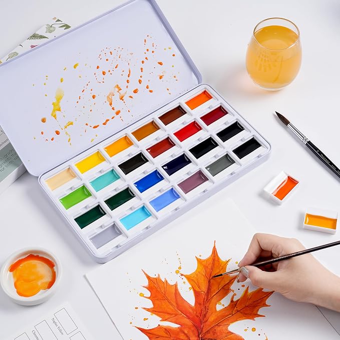 Fuumuui CREAMORA Watercolor Paint Set 24 Color Opaque Semi-Solid Timeless Tones | Professional Art Supplies with Strong Pigments & Coverage, for Artists Beginner Painters Amateur Hobbyists Painting