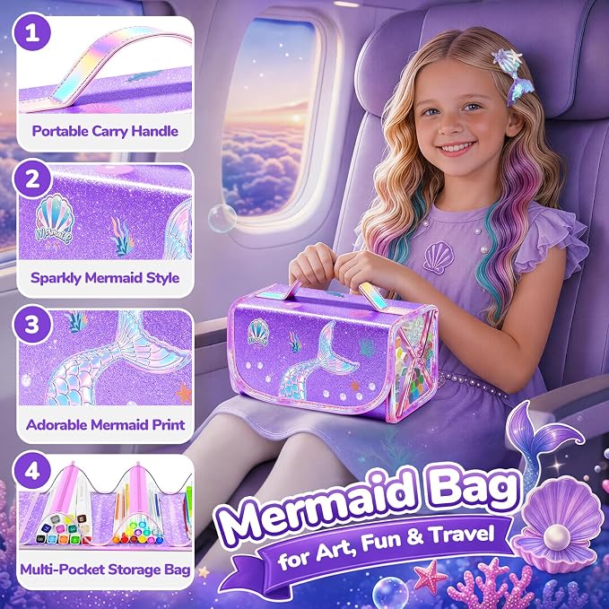 DreamyCandy 70 Pcs Washable Markers Set for Kids 4-8, Mermaid Art Set Gifts
