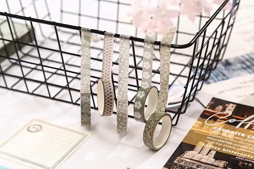 Basic Patterns Washi Tape Set 60 Rolls Geometric Elegance Decorative Skinny Masking Tapes for Arts, DIY Crafts, Journals, Planners, Scrapbook, Wrapping (Bygone Days)