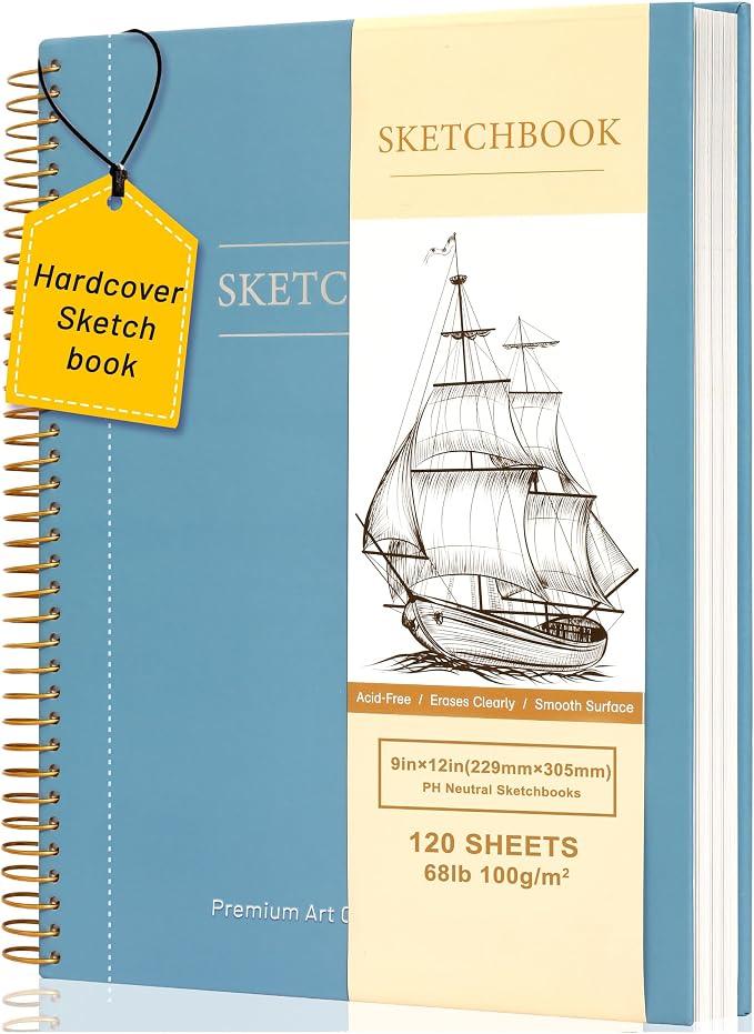 Yoment 9"x12" Hardcover Sketchbook for Drawing，120 Sheets，100GSM | Blue,Spiral Bound Sketch Pad Premium Art Sketchbook Artistic Drawing Paper Pad for Kids Adults Beginners Artists