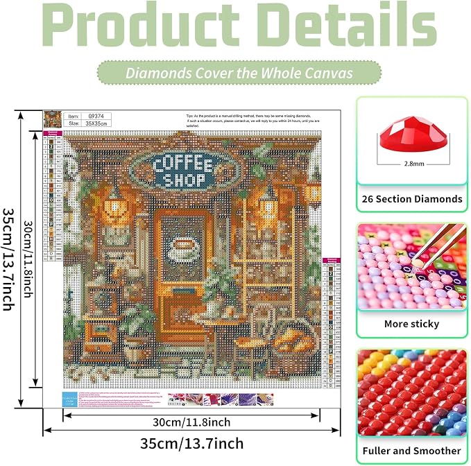 Coffee Shop Diamond Painting Kits for Adults, Diamond Art Kits, 14x14 in