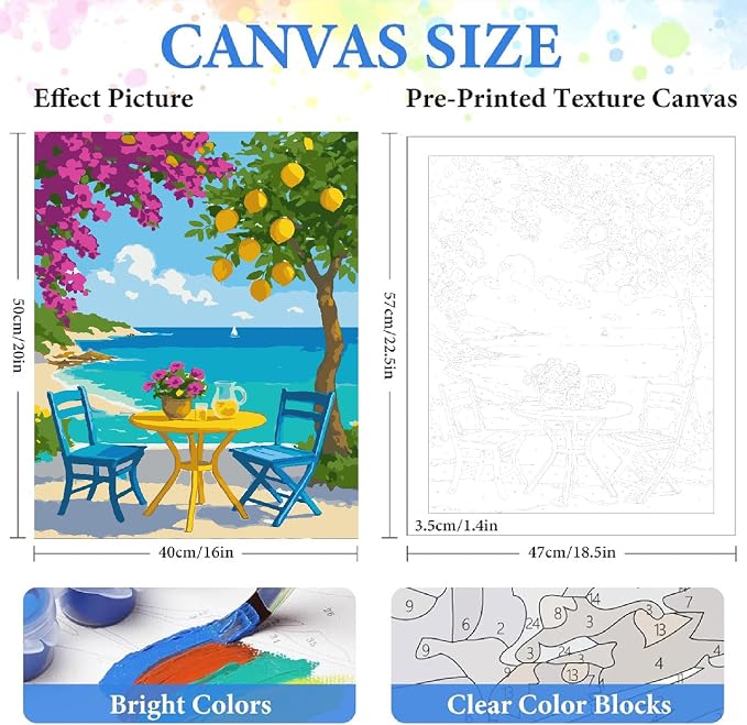 ZRIZQ Landscapes Paint by Numbers Kit for Adults Beginner,Lemon Tree,16x20 | Full set with wooden brushes,rolled canvas,rich paints.Calming activity.Beginner friendly.Just open and paint.