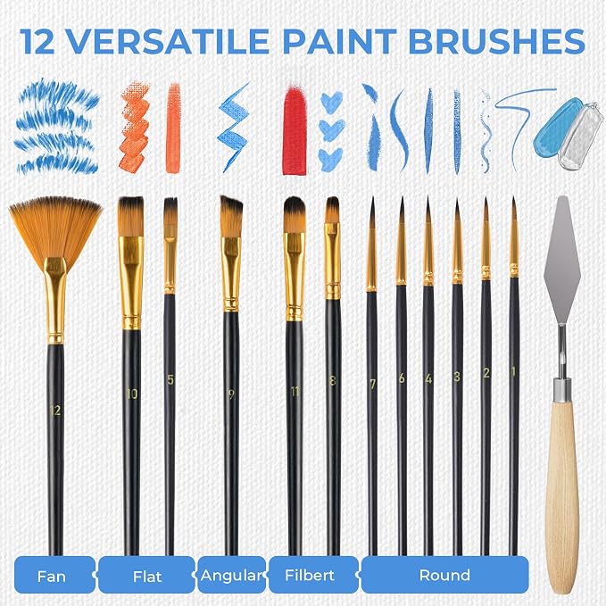 Nicpro 46PCS Acrylic Paint Canvas Set for Adults with 24 Paints (36ML) | Art Painting Supplies Kit, Table Wood Easel, 10 Canvas Panels, 12 Paint Brushes, Paper Pad, Cup, Palette, For Beginner Artist