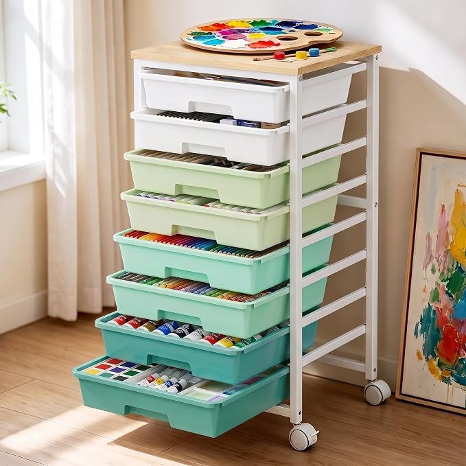 Pipishell Rolling Cart with 8 Drawers, Craft Storage Cart, Green Gradient