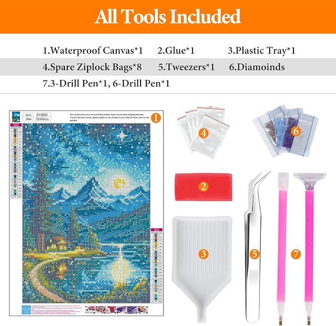 Diamond Art Kits for Adults, Moon Lake DIY Diamond Painting for Beginners | 12x16 Inch, Full Drill Round Dots, Lakeside Villages 5D Gem Art Craft Kits, Home Decor, Stress Relief Relaxing Hobby Gift