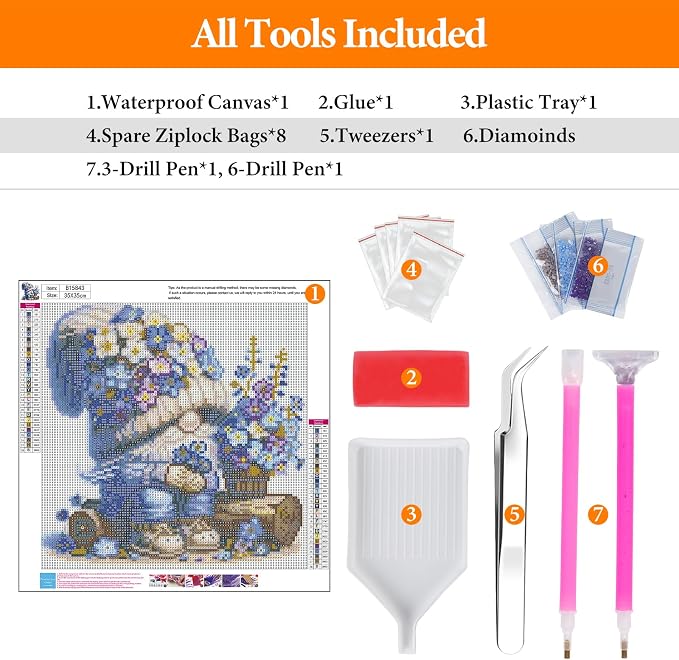 Diamond Art Kits for Adults, Gnome DIY 5D Diamond Painting for Beginners | 14x14 Inch, Full Drill Round Dots, Lavender Gnome Gem Art Craft Kits, Home Wall Decor, Stress Relief Relaxing Hobby Gift