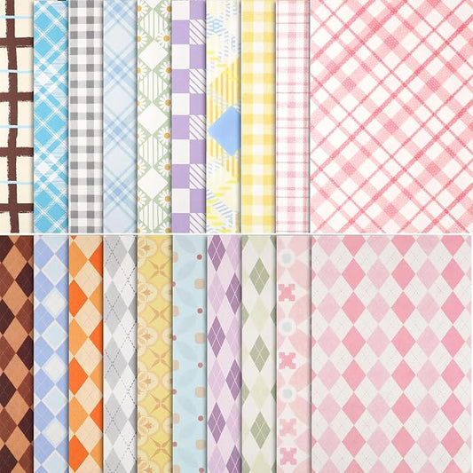 BESARME Scrapbook Paper Pad, 60 Sheets, 5.5 x 8.3 in, Double-Sided | 20 grid patterns, easy-cut paper for scrapbooks, journals, cards, tags, photo books, origami and DIY crafts