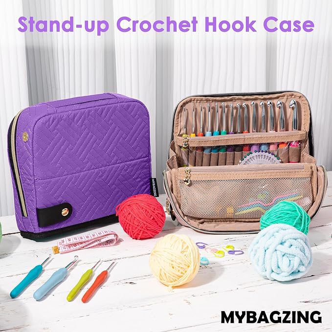 MYBAGZING Empty Crochet Hook Case - Crochet Hook Organizer Case Stand Up (Upgraded) -Corchet Organizer - Crochet Hook Holder for Knitting & Crochet Supplies, Crochet Needles, Crochet Accessories