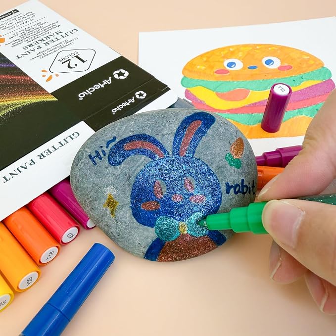Artecho Glitter Paint Pens 12 Colors with 0.7mm Extra Fine Tip