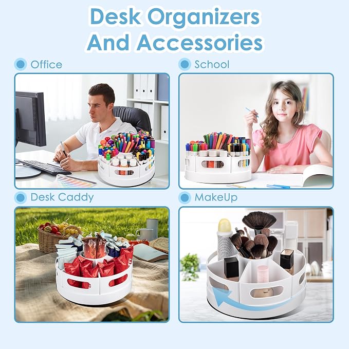 CraftGenes Rotating Art Supply Organizer, 7 Removable Compartments, White