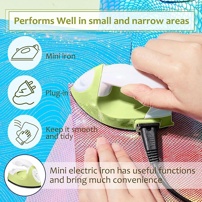 Honoson Mini Craft Iron Mini Heat Press Small Iron 3.93 x 2.36 x 2.76 in Portable Handy Tiny Flatiron with Charging Base Accessory for Fuse Bead Patch DIY Heat Transfer Vinyl(Fruit Green)