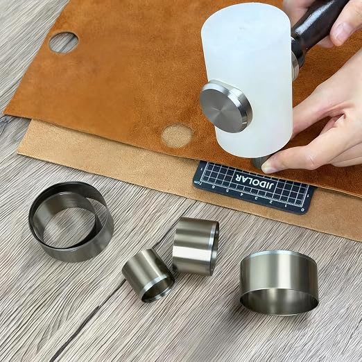 Leather Circle Cutter Tool Set, 8 Pieces Circle Punch Tools 15 20 25 30 35 40 45 50mm, High Carbon Steel Round Cutting Dies - Leather Hole Punch Tool Kit for DIY Leathercrafts