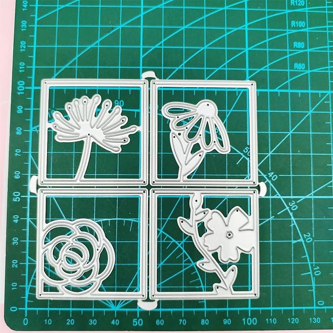 Scrapbooking Die-Cuts, Strips Frame Metal Cutting Dies for Card Making, Paper Craft Punch Template, Background Embossing Stencils, DIY Album Décor (Square Flowers)
