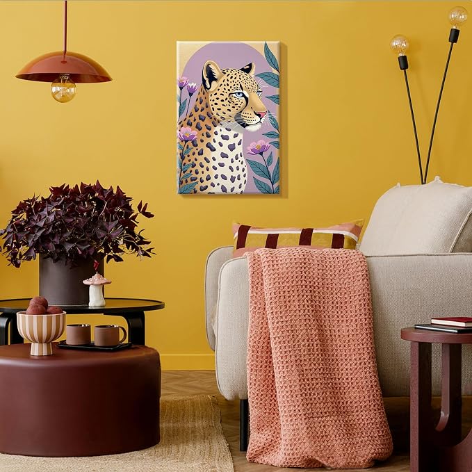 SparkGlow Leopard Paint by Numbers Kit for Adults with Frame, 8×12 Inch | Beginners Fridendly, HD Canvas, Include Easel, Vibrant Acrylic Colors, Number Painting for Gifts, Wall Decor, Relax and Fun
