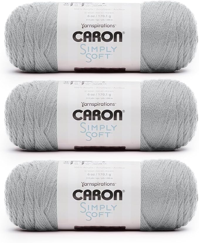 Caron Simply Soft Yarn for Crocheting & Knitting, Feathered Gray, 3-Pack | #4 Worsted Medium, Soft 100% Acrylic Yarn for Crochet, Knitting, Blankets and Crafts, 315 Yards, 170.1g/6oz per skein