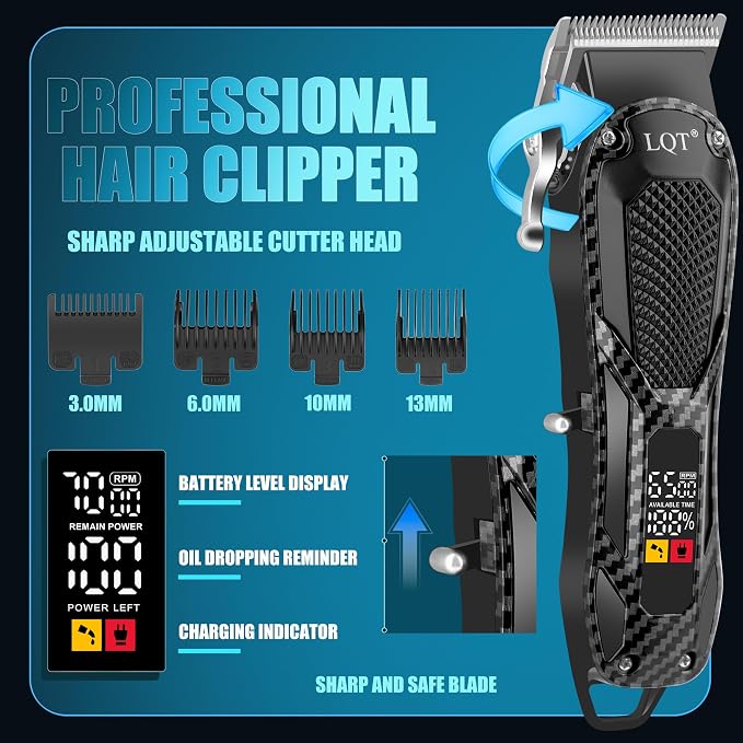 Hair Clippers for Men with LED Power Display, 4-Piece Professional Grooming Kit with Hair Clipper, Detail Trimmer, Foil Shaver & Nose Trimmer, Complete Cordless Set for Home Barber Use (Black)