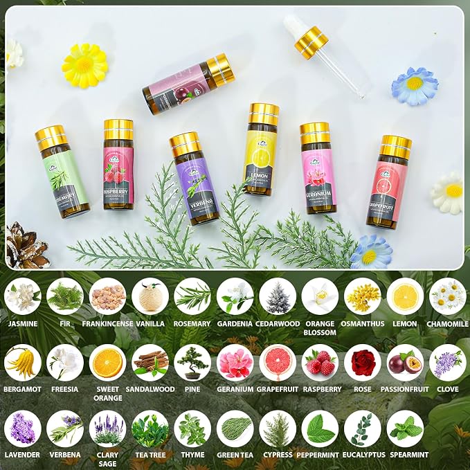 Essential Oil Set, 32 Pcs Fragrance Oils for Diffusers, Home Care, Humidifier Laundry, Candle Making - Tea Tree, Sandalwood, Lavender, Vanilla, Eucalyptus and More(5mL)
