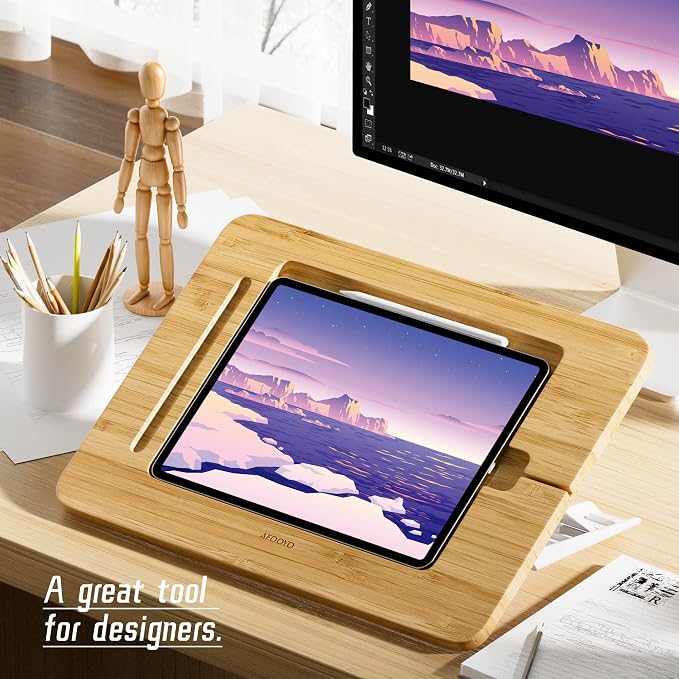 AFOOYO Wooden Tablet Drawing Stand - Adjustable 5 Angles for Laptop,Book Reading Stand, Compatible with 12.9/13inch iPad Pro with iPad Case Version(3rd - 7th Gen)