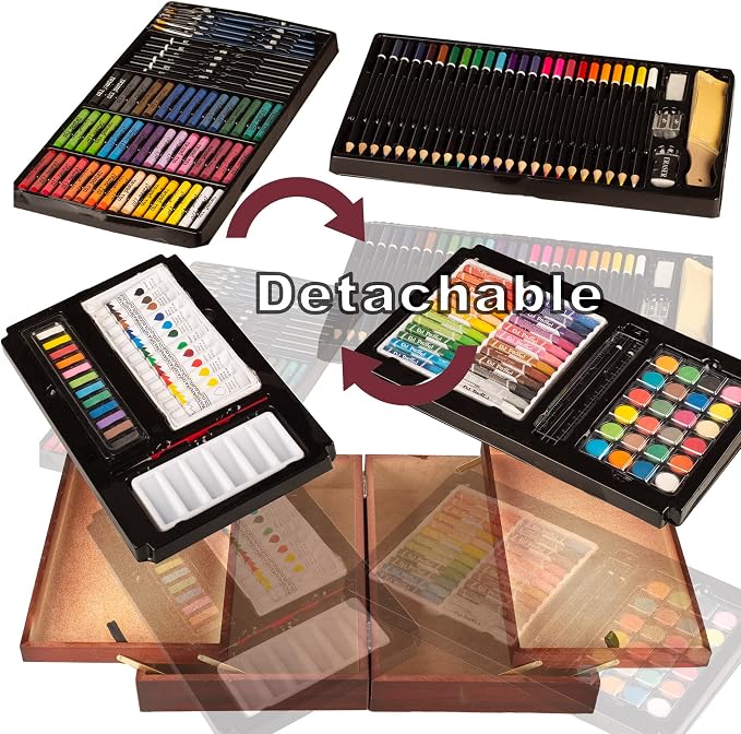 KINSPORY 168-Pack Art Supplies, Deluxe Wooden Art Set Crafts Drawing Painting Coloring Kit, 3 Pack Coloring Pads, Creative Gift Box for Artist Beginners Kids Girls Boys