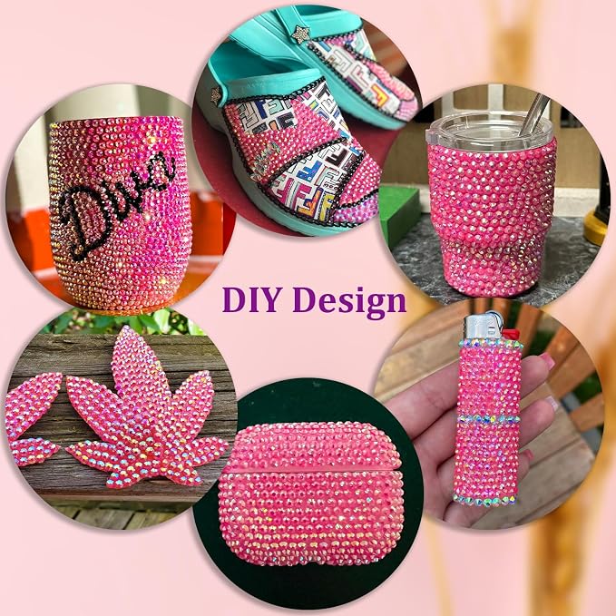 Resin Jelly Rhinestones for Crafting with B7000 Jewelry Glue, 1 Box Hot Pink AB Flatback Crystal with 3Pcs 10ml Glue, Bedazzling Non Hotfix Gems for DIY Tumblers Clothing Shoes Manicure