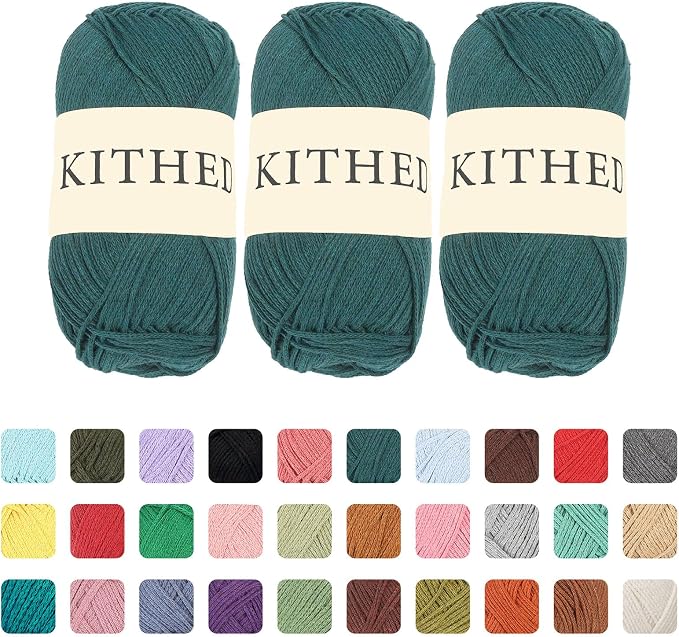 Cotton Yarn，10.5oz，526yard，3 Pack ，Soft Yarn for Crocheting and Knitting (52 Deep Army Green)