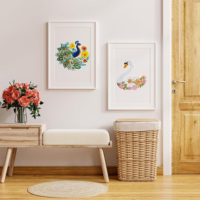 Louise Maelys Swan Floral Embroidery Kit for Beginners DIY Gift Set | Cross Stitch Kit for Adults Creates Relaxing Crafts and DIY Needlepoint Kit for Handmade Decor, Gifts and Creative Hobbies