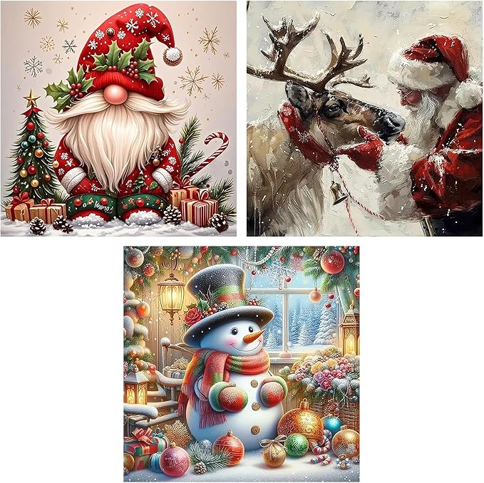 mrpwnle 3 Pack Diamond Art Kits for Adults Christmas Diamond Painting Kit