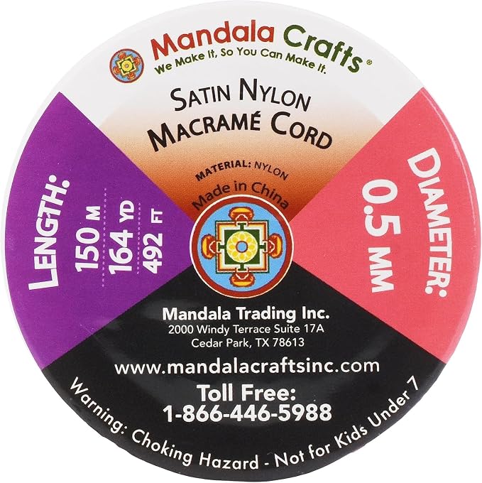 Mandala Crafts 0.5mm Brown Rattail Nylon Satin Cord for Jewelry Making