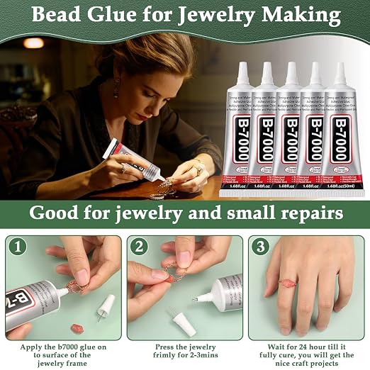 B7000 Glue Clear with Precision Tip for Rhinestones, 5Pcs 50mL/1.68 fl oz | Strong Adhesive Jewelry Bead Gem Glue, Quick Dry Bedazzling Glue for Jewelry Making Repair Fabric Clothes Shoes DIY Crafts