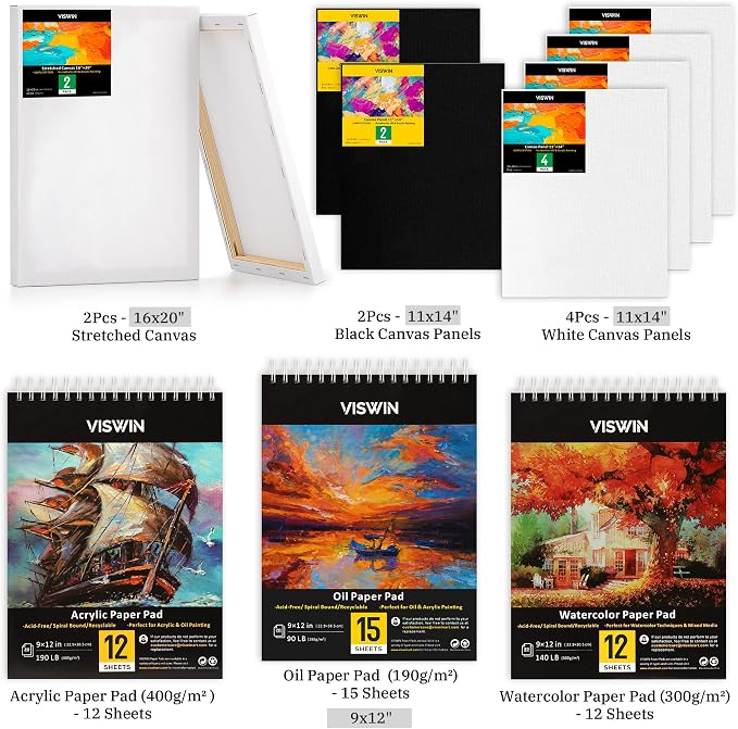 VISWIN Professional All-in-One Art Painting Kit with Beech Wood French Easel, 96 Acrylic, Watercolor & Oil Paint Set, Canvases, Painting Set with Supplies for Adults, Artists, Beginners