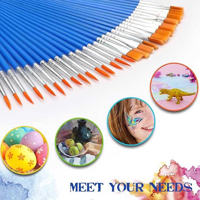 UPINS 30 Pcs Paint Brushes, Small Brush Bulk for Detail Painting | Nylon Bristles Plastic Short Handle, Art Crafts School Projects, Flat Detail Painting, Crafts Face Painting