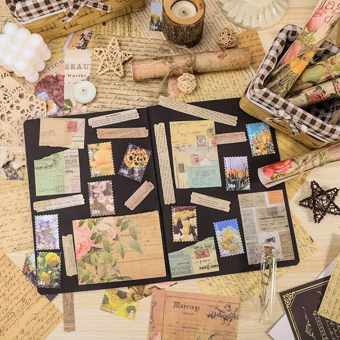 GNILLKO 300 PCS Vintage Scrapbook Supplies Kit | Scrapbook Paper Junk Journal Supplies with Stickers for Planner, Bullet Journaling, Junk Journal