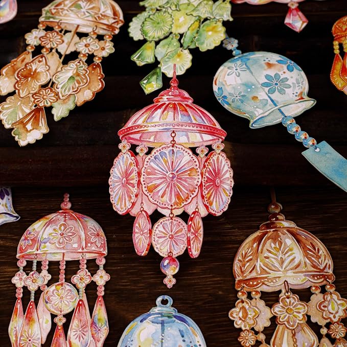 Doukado 60 Pcs Japanese Wind Chime Stickers, Cardstock Windbell Decals Set