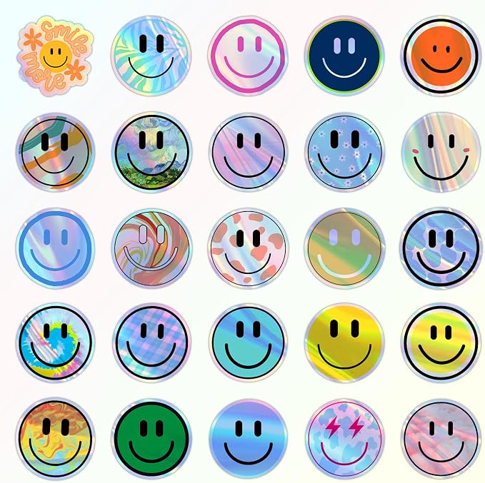 50PCS Smile Holographic Stickers