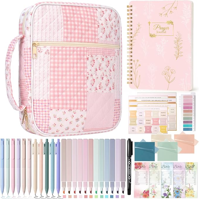 XKDOUS Bible Cover Case for Women Bible Bag Journaling Kit w/Study Supplies