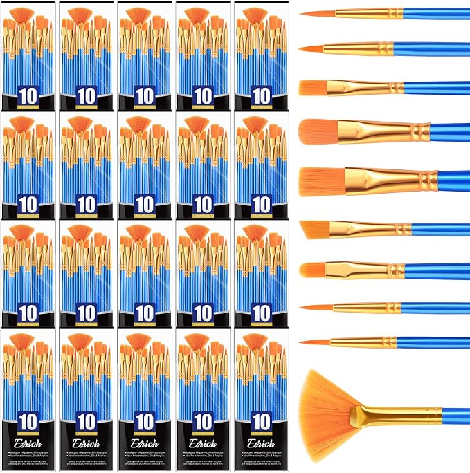 ESRICH 200PCS Paint Brushes, Paint Brush for Acrylic Painting | Artist Paintbrushes for Oil Watercolor, Body Face Rock Canvas, Small Paint Brushes for Kids