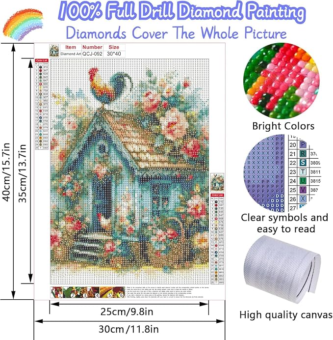 Accompany Wind Chicken Coop Diamond Art Kits for Adults, 5D Diamond Painting Kits for Beginners,DIY Round Full Drill Diamonds Gem Art Crafts for Home Wall Decor Gifts 12x16 Inch