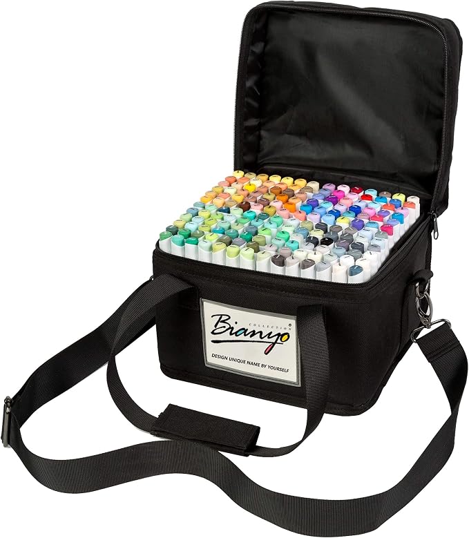 Bianyo 180 Colors Alcohol Markers Set, Dual Tip Fine & Chisel Markers for Adult Coloring, Drawing & Sketching, Popular Color Collection with Black Canvas Bag – High-Value Set for Artists