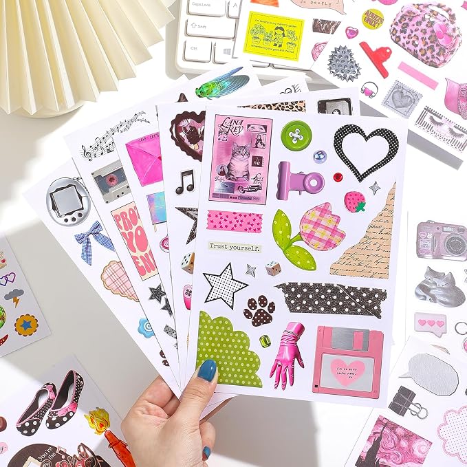 1200Pcs+ Aesthetic Sticker Book, Sweet Cool Y2K Pink Decorative Stickers for Journal Scrapbook Craft Supplies for Adults Teens Girls