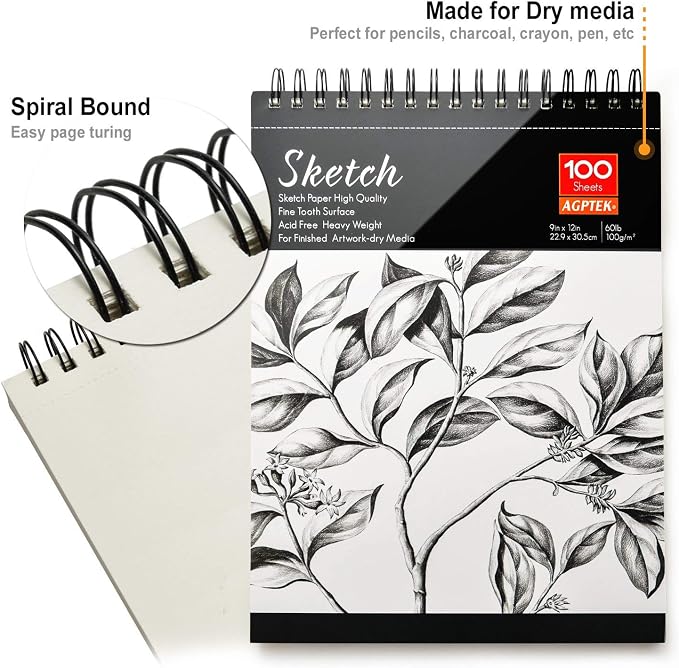 AGPtEK Sketch Book 9 X 12, Art Drawing Pad, 100 Sheets, 2 Pack | 60lb/100g, Sketchbook, Sketch Pads for Drawing