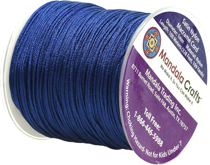 Mandala Crafts 1mm Navy Blue Rattail Nylon Satin Cord for Jewelry Making