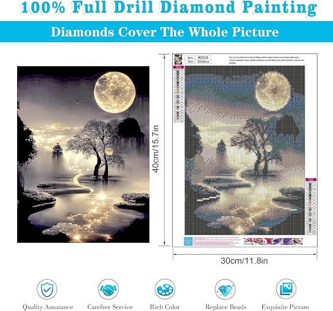 Diamond Art Kits for Adults, Moon Diamond Painting Kits 11.8x15.7 inch