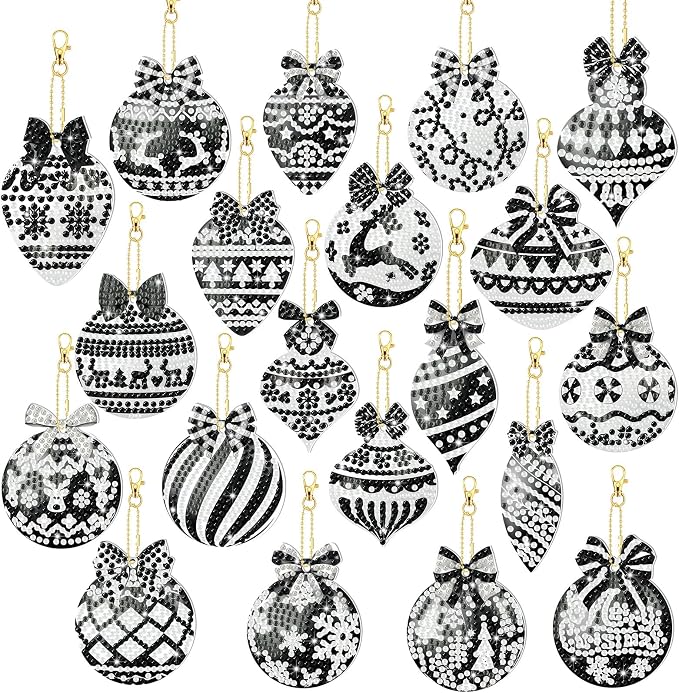 Tondiamo 20 Pcs Diamond Painting Kits Double Sided Keychain Black Style