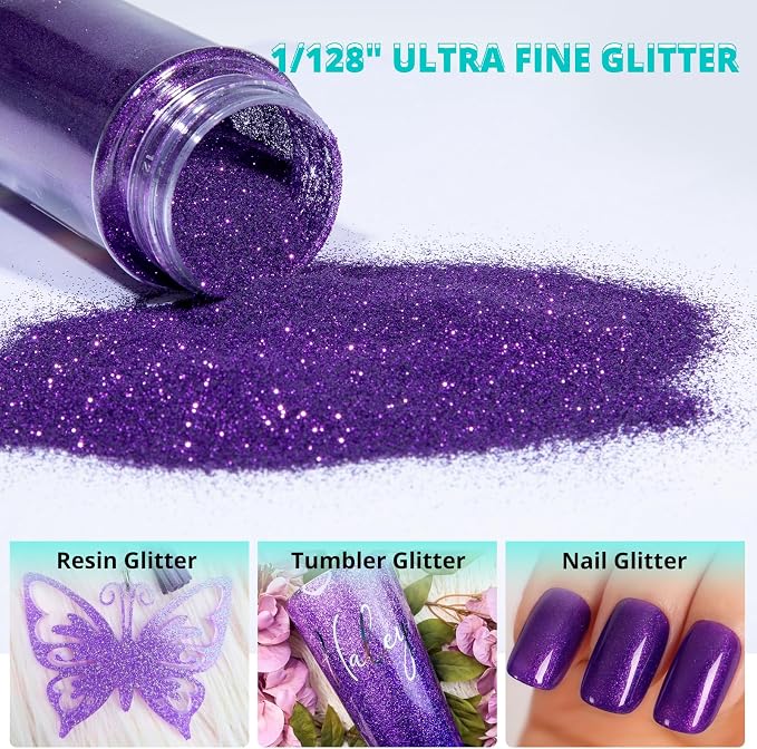 HTVRONT Purple Glitter for Crafts and Arts- 1.7oz/50g Fine Glitter Powder | Craft Glitter for Resin, Jewelry, Keychains, Candle Making, Paint, Slime Add Ins, Cosmetic Glitter for Nail Face