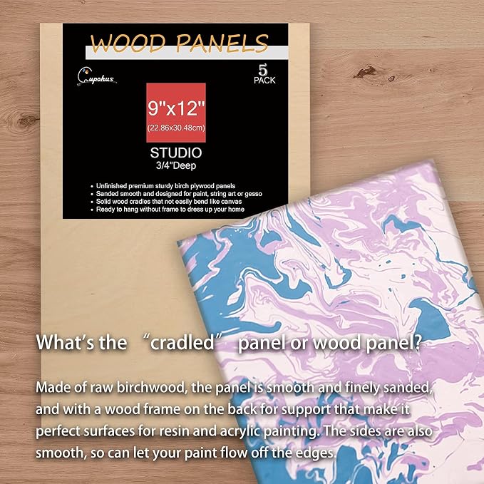 Cupohus 9'' x 12'' 5 Packs Unfinished Wood Canvas Panels for Painting