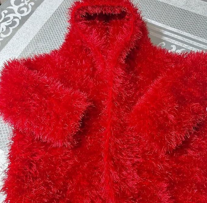 Eyelash Fun Fur Yarn Premium 100% Polyester 164 Yds (150 Mt), 3.53 Oz (100 Gr) Colorful Crochet Yarn Dıy Hand Knitting. (Red, 1 Skein)