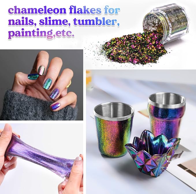 LET'S RESIN Chameleon Flakes, Resin Supplies | Intense Color Shift Pigment Powder for Resin Molds/Tumblers, Chrome Powder Pigment for Christmas Nail Art/Paint/Soap Making