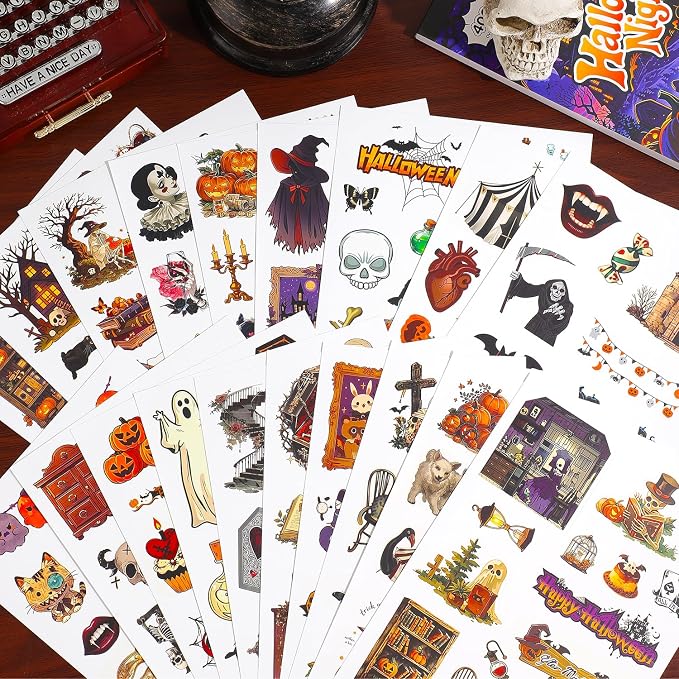 400+ Pcs Vintage Gothic Halloween Sticker Book, Witch Pumpkin Decorative Stickers for Junk Journal Supplies Art Scrapbooking DIY Crafts Halloween Games Party Gifts for Teens Adults Craft Lovers